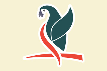 Green Modern and simple parrot bird Sticker design vector illustration. Animal nature icon concept. Abstract emblems parrot sticker design logo.
