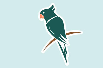 Green Modern and simple parrot bird Sticker design vector illustration. Animal nature icon concept. Abstract emblems parrot sticker design logo.

