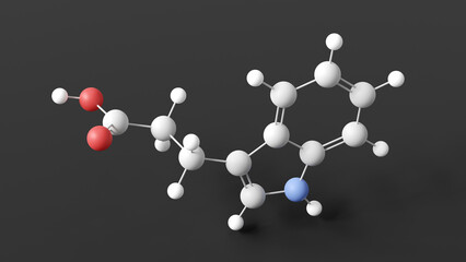 3-indolepropionic acid molecular structure, indole-3-propionic acid, ball and stick 3d model, structural chemical formula with colored atoms