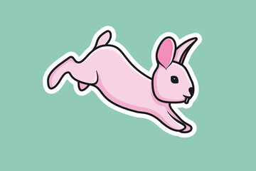 Cute Baby Rabbit Jumping Cartoon Sticker vector illustration. Animal nature icon concept. Funny furry white hares, Easter bunnies jumping sticker vector design with shadow.
