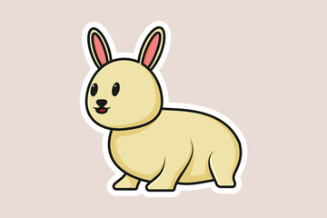 Cute Baby Rabbit Sitting Cartoon Sticker vector illustration. Animal nature icon concept. Funny furry white hares, Easter bunnies sitting sticker vector design with shadow.
