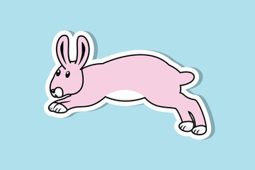Cute Baby Rabbit Jumping Cartoon Sticker vector illustration. Animal nature icon concept. Funny furry white hares, Easter bunnies jumping sticker vector design with shadow.
