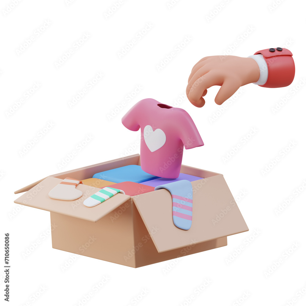 Aufkleber 3d clothes donation model supporting charities. 3d illustration, 3d element, 3d rendering. 3d visual