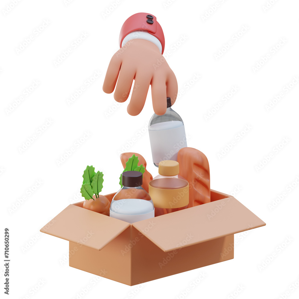 Aufkleber 3d food donation model sharing abundance. 3d illustration, 3d element, 3d rendering. 3d visualizatio