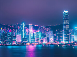 Fototapeta na wymiar Hong Kong skyline at night. Hong Kong cityscape at night.