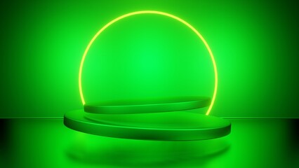 3D rendering green color minimal concept double cylinder pedestal or podium for product showcase display on empty background. 3D mockup illustration