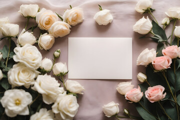 A minimal romantic concept with white roses and note paper