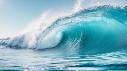 Fototapeta premium Blue sea wave with white foam isolated on white background. High quality photo 