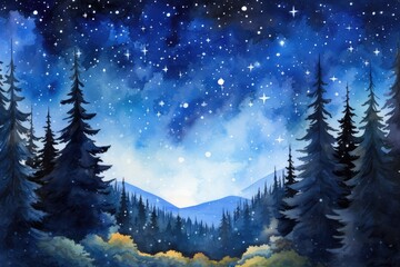 Fototapeta na wymiar Starry night sky watercolor