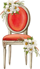 Watercolor hand drawn elegant vintage wedding chair