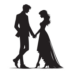 Endless connection: Detailed hand holding couple silhouette, a visual narrative of eternal love - hand holding couple silhouette Valentine Silhouette - Couple vector

