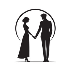 Graceful touch: Elegant hand holding couple silhouette, a depiction of love's gentle grace - Valentine Silhouette - Couple vector

