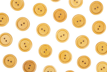 White background of wooden  round buttons