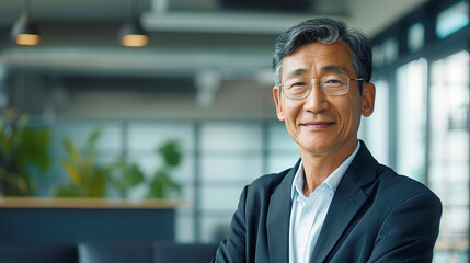 Mature asian business manager portrait with copy space
