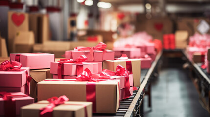 Large warehouse of Valentines Day gifts. Sale and delivery of goods