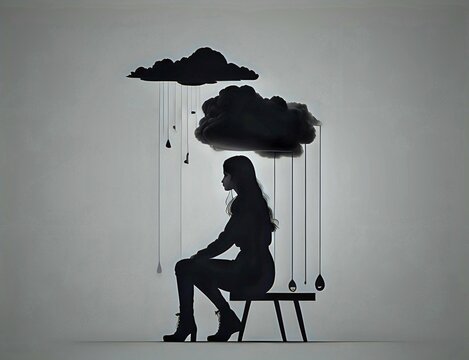 silhouette of a person sitting on a chair under black cloid