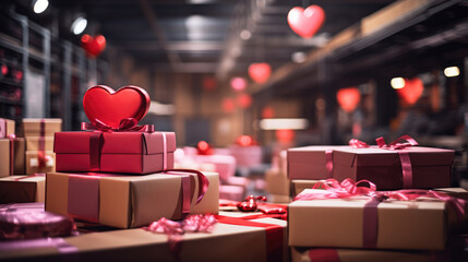 Large warehouse of Valentine's Day gifts. Sale and delivery of goods