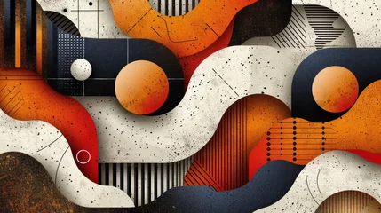 Gordijnen Abstract  retro, Neo Memphis, Dadaism, Cubism, Surrealism, Collage, Minimal style. Decoration art background. Abstract geometric illustration background. Abstract templates for designs.  © nataliia_ptashka