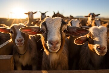 A herd of goats on a farm. - obrazy, fototapety, plakaty