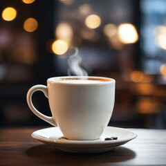 Fototapeta premium a cup of latte coffee on the wooden table