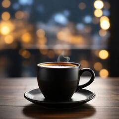 Obraz premium a cup of latte coffee on the wooden table