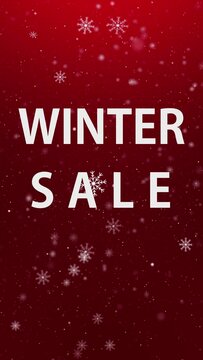 Winter Sale with Red Background Loop. White sale text with red winter background, seamless loop, vertical resolution.
