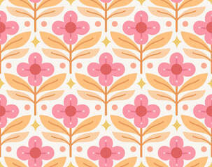 Abstract retro floral seamless pattern. Vector vintage flower art deco texture. Geometric minimalist background.