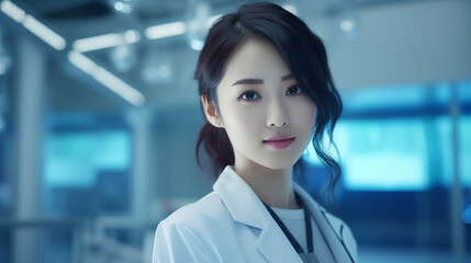 Fototapeta premium 白衣を着た若い女性
