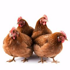 Fototapeta premium Lonely brown chickens on a plain backdrop illustrate poultry-rearing notion.