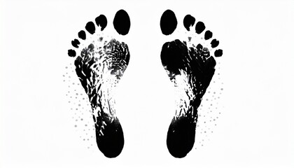 black human footprint white background isolated close up adult foot print pattern  barefoot footstep silhouette mark two messy bare feet painted stamp ink drawing imprint sign symbol  - obrazy, fototapety, plakaty