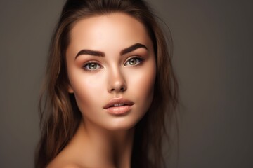 studio shot of a gorgeous young woman with perfect skin and flawless makeup