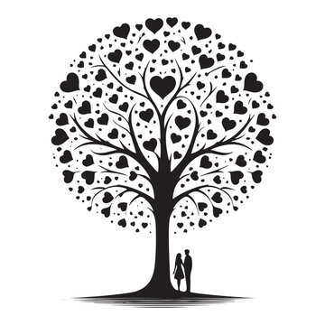 Eternal symbolism: Beautifully crafted tree silhouette, a visual celebration of profound and enduring love - love tree silhouette Valentine Silhouette - love vector
