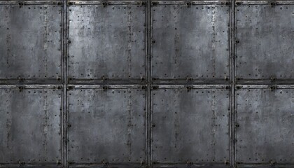 seamless grungy scratched old steel wall panels background texture tileable industrial rusted metal bulkhead floor plates pattern 8k high resolution grey rough metallic iron moulding 3d rendering  - obrazy, fototapety, plakaty