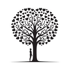 Whispers of affection: Beautifully detailed tree silhouette, portraying the depth of love - love tree silhouette Valentine Silhouette - love vector
