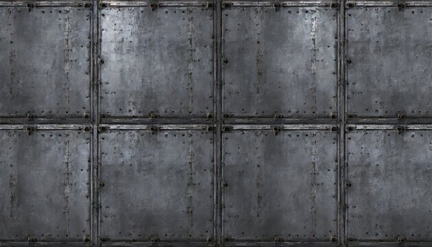 seamless grungy scratched old steel wall panels background texture tileable industrial rusted metal bulkhead floor plates pattern 8k high resolution grey rough metallic iron moulding 3d rendering 