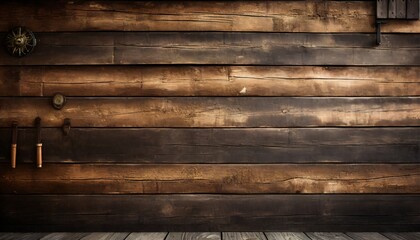 old brown wooden boards in a textured horizontal fence wall of a rustic house a viking boat or the surface of a blackened table of wood steampunk wallpaper with background panels illustration - obrazy, fototapety, plakaty