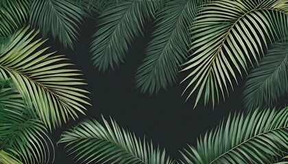 Fototapeta na wymiar exotic tropical pattren tropical palm leaves dark background hand drawing 3d illustration dark tropical leaves wallpaper great for fabric wallpaper paper design illustration