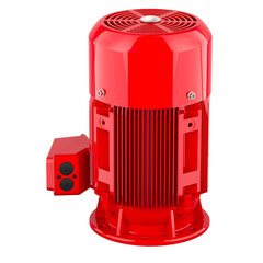 Electric vertical motor, red color. 3D rendering isolated on transparent background