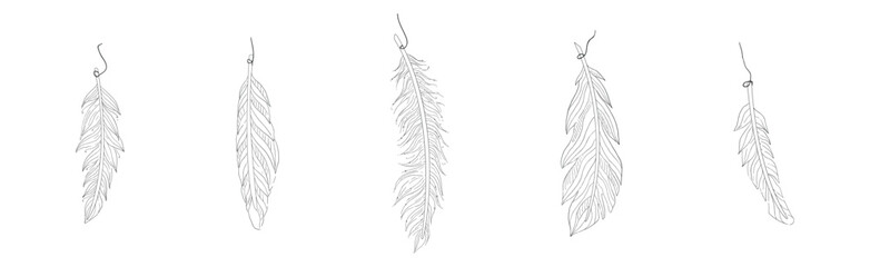Hand Drawn Bird Feather and Fluffy Plumage Element Vector Set