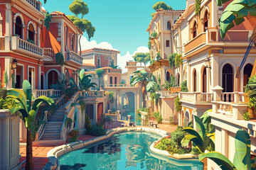 Fototapeta na wymiar Game background 3d stylish architecture illustration