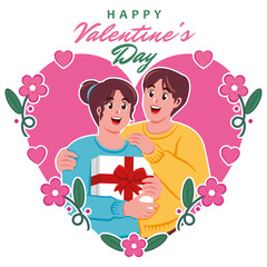 Happy Valentine's Day greeting card with cute couple in love