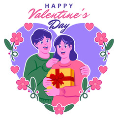 Happy Valentine's Day greeting card with cute couple in love