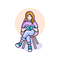 Beautiful Girl Reading A Book Illustration