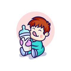 Cute Baby Holding Milk Bottle Illustration