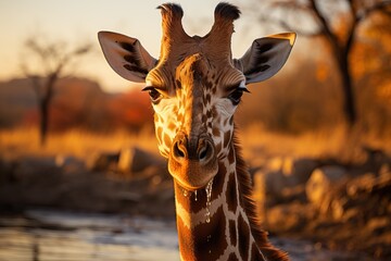 Close-up of a giraffe's head.