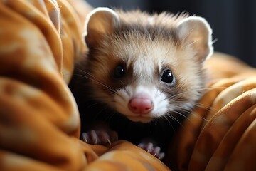 Fototapeta na wymiar Small and fluffy domestic ferret.