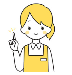 黄色｜指差しをする女性店員｜エプロン