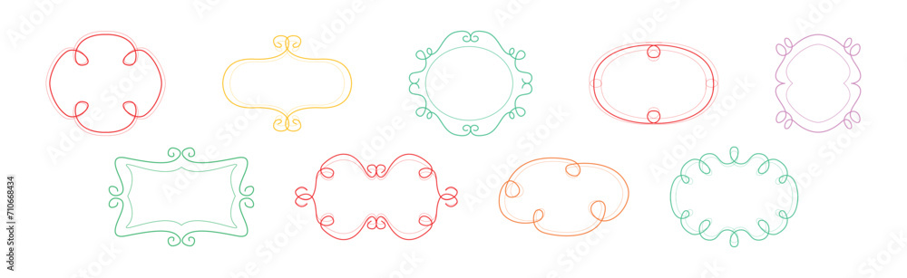 Poster decorative shaped frames with swirling line vector set