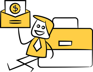 Businessman Sitting Next to Briefcase and Holding Money
