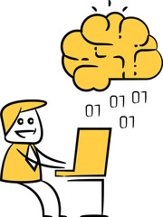 Businessman Coding on Laptop and Cloud Illustration
